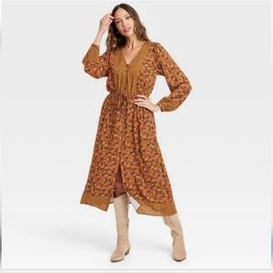 Knox Rose Rust Floral Button Through Midi Dress Size Small